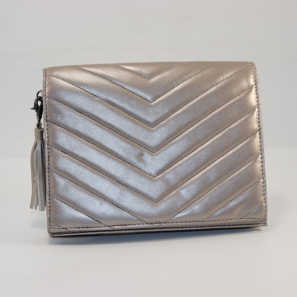 Neiman Marcus Metallic Chevron Quilted Clutch Crossbody‎ Bag